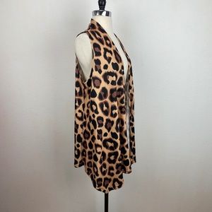 Loveu.Dear Womens Vest Small Cheetah Animal Print Waterfall Open Front Knit